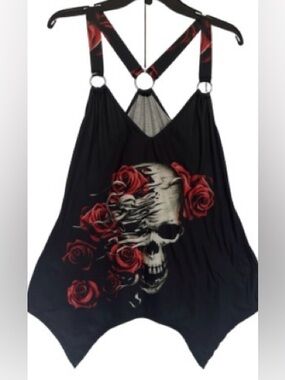 Black and Red Skull Rose steampunk goth biker Women's Top
